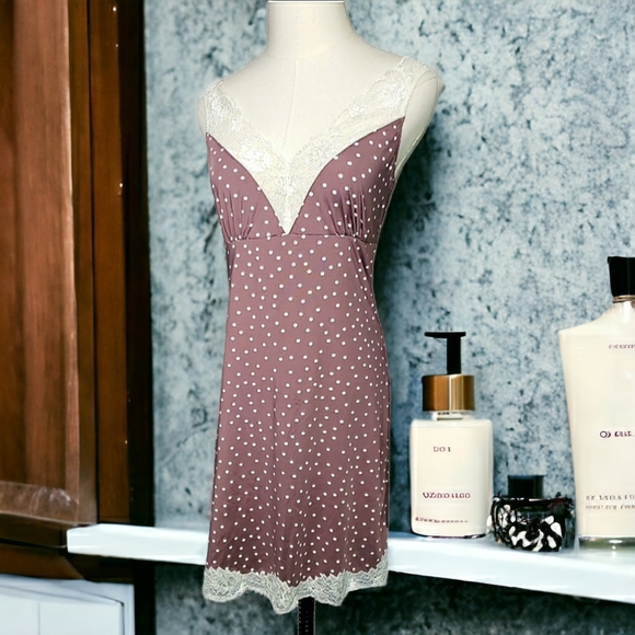 Soma Night Chemise Sleep Gown Dress Polka-dot Lace Stretch Cocquette Fem… - Picture 1 of 7